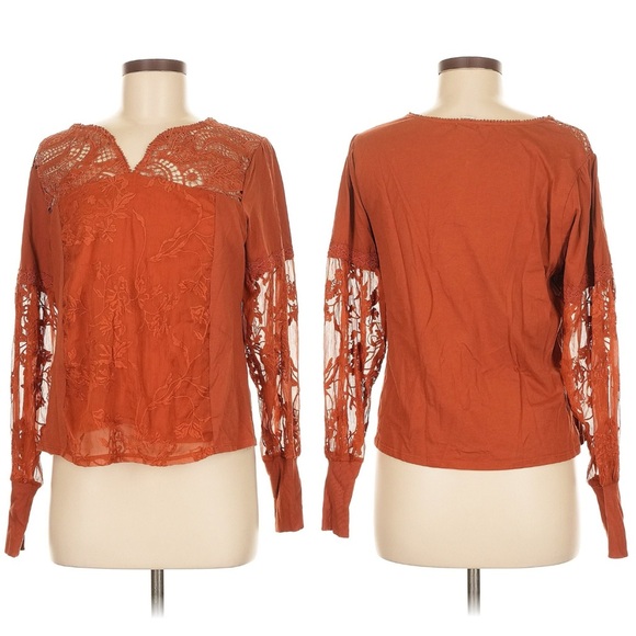 {Anthropologie | Tiny} Orange Lace Long Sleeve Blouse - Picture 5 of 15
